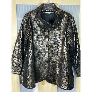 Redwood Court Metallic Statement Coat Sz S Jacket Arttowear Crock Embossed Party
